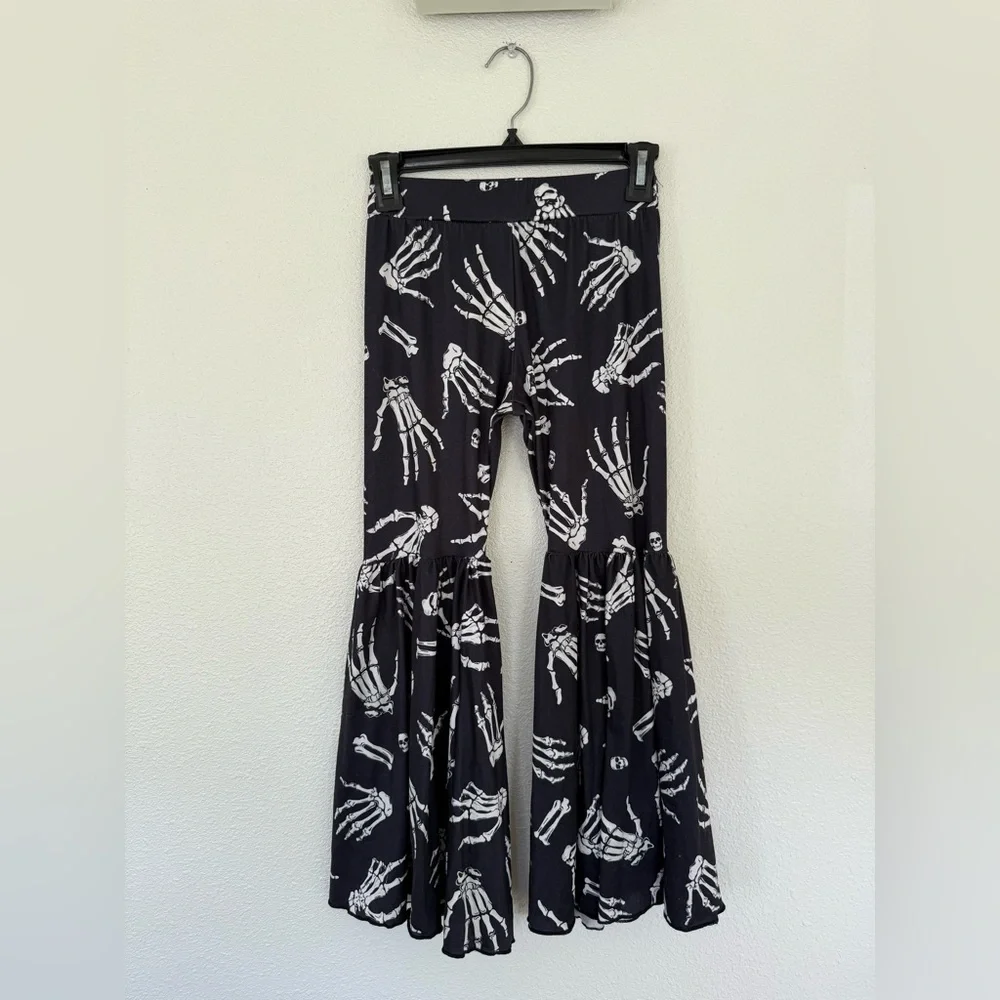 Skeleton Hands Bell Bottom Pants